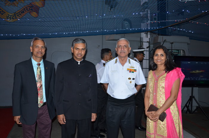  Dignitaries from Qatar Armed Forces, Ambassadors & distinguished guests from the diplomatic corps and vibrant Indian community members attended the reception onboard INS Kolkata hosted by Ambassador of India during the ship's visit to Doha to participate in DIMDEX  2018 