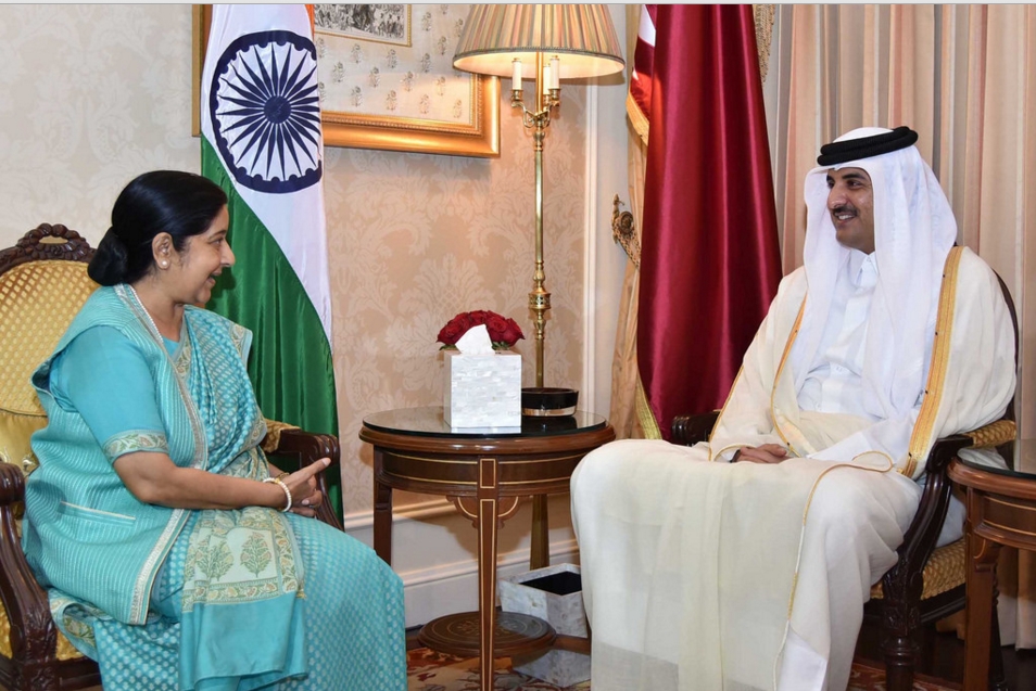  HH the Emir of Qatar with  Smt Sushma Swaraj, EAM 