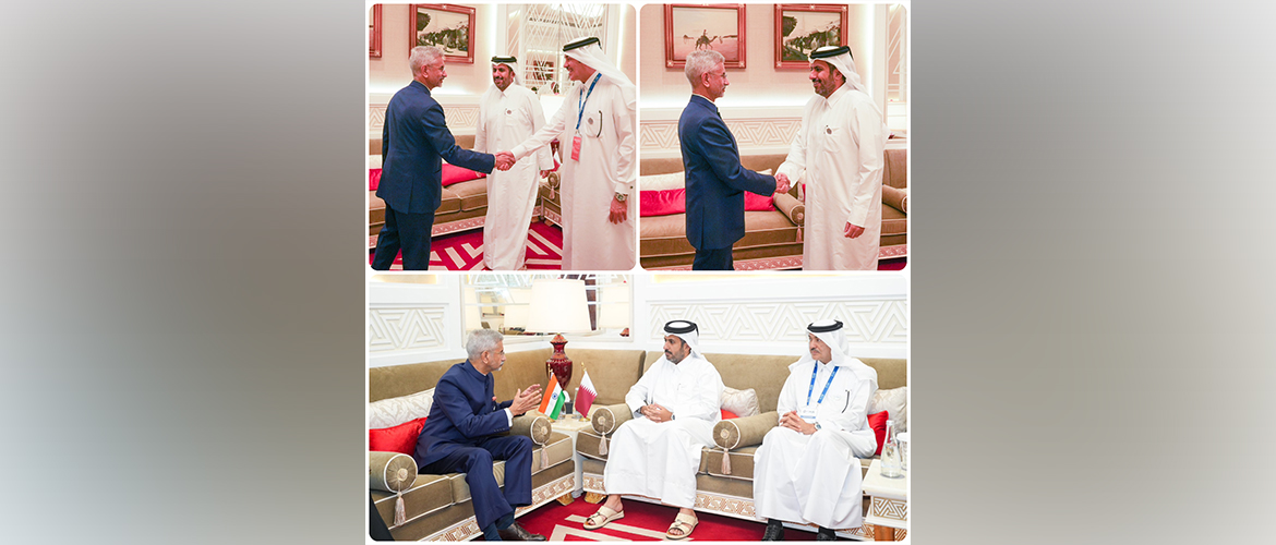 Hon’ble EAM met with Minister of Commerce & Industry of Qatar Sheikh Faisal bin Thani bin Faisal Al Thani and Minister of State Ahmed Al Sayed on the sidelines of the Doha Forum.